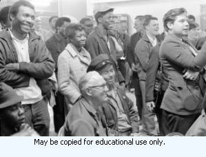 Sanitation workers strike meeting, Atlanta, Georgia, March 20, 1970. This is part of a series labled "Sheraton Emory Garbage Strike."