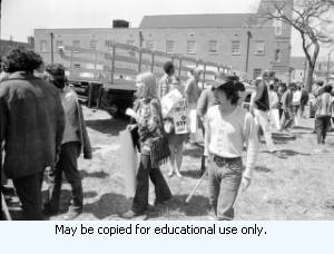 Atlanta sanitation workers strike supporters' "King Memorial Rally," at the Martin Luther King's grave site, and the Martin Luther King, Jr. Center for Nonviolent Social Change, Auburn Avenue, Atlanta, Georgia, April 4, 1970.