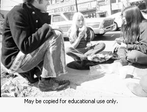 Young adults sitting on Sidewalk April 3, 1970.