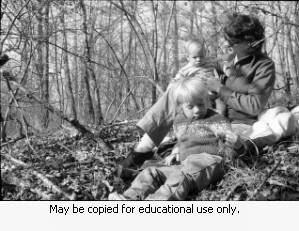 Coffin family in the woods, 1974.