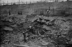 Construction site below road level, Georgia, 1977.