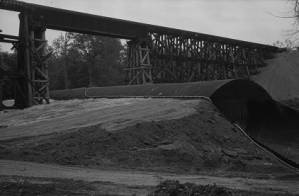 Construction site under trestle, Georgia, 1977.