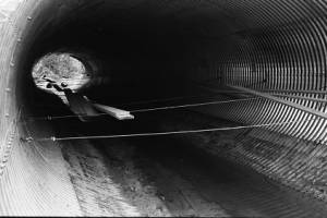 Construction site under trestle, Georgia, 1977.