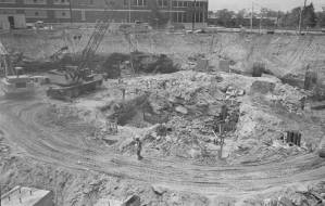 Construction site below road level, Georgia, 1977.
