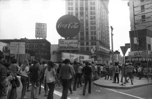 Young people march in protest against police tactics after a "Great Speckled Bird" sponsored concert, Atlanta, Georgia, September 27, 1969.