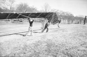 Hang gliding in Piedmont Park, Atlanta, Georgia, January, January 3, 1975.