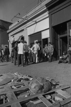 Hippies loitering on "the Strip" in midtown Atlanta, Georgia, circa 1969.