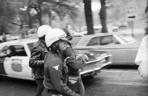 Riot police arrive to break up a "Great Speckled Bird" sponsored concert in Piedmont Park, Atlanta, Georgia, September 21, 1969.