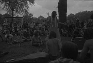 Hippie drum circle in Piedmont Park, Atlanta, Georgia, circa 1969.