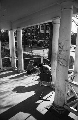 Front porch of the "Great Speckled Bird" office, Atlanta, Georgia, circa 1969.