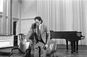 ACLU leader William Kunstler leaving the stage after a speech, 1970