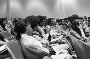 The audiance at a Black Panther Party meeting, 1970