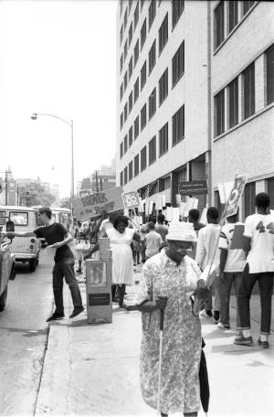 National Welfare Rights Organization members protesting against the Health, Education, and Welfare's (HEW) refusal to implement the 1967 amendment to the Social Security Act, 1969