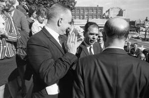 Lester Maddox at press conference outside the Georgia State Capitol Building, Atlanta, Georgia, January, 1970.