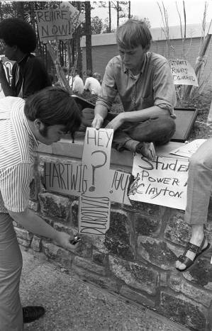 Student demonstration at Clayton Junior College, 1970