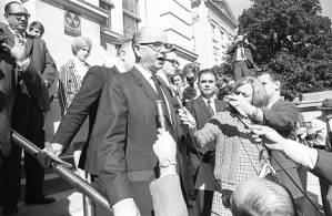 Lester Maddox at press conference outside the Georgia State Capitol Building, Atlanta, Georgia, January, 1970.