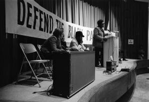 Michael Cetewayo Tabor delivers a speech at a Black Panthers Party meeting, 1970