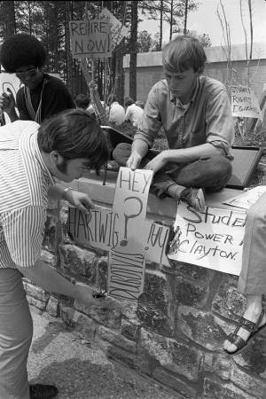Student demonstration at Clayton Junior College, 1970