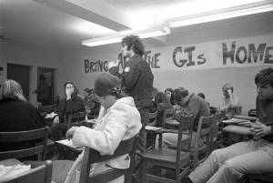 New Mobilization Committee to End the War in Vietnam members hold an anti-war conference at Emory University, January 1970