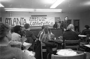 New Mobilization Committee to End the War in Vietnam members hold an anti-war conference at Emory University, January 1970