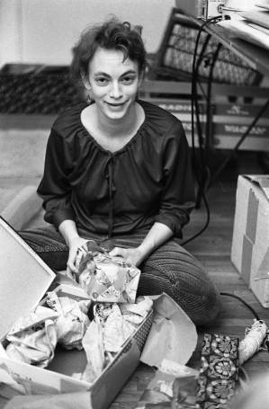 Stephanie Coffin opening presents, 1969