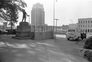 Preparations for an anti-war rally in front of the Georgia State Capitol Building, 1968