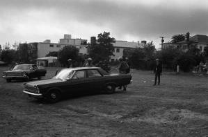 Riot police patroling Berkeley in the aftermath of the People's Park unrest, 1969