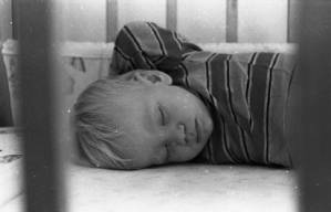 Zachary Coffin in his crib, 1969