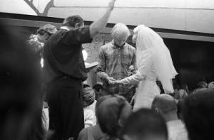 Wedding ceremony in front of Atlantis Rising, 1969