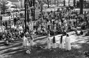 Hippies rally in Piedmont Park to protest police brutality, October 1969