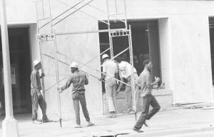 Workers erecting scaffolding on the First National Bank Building, Atlanta, Georgia, 1969