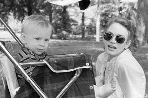 Stephanie Coffin and her son at the park, 1969