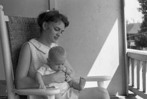 Stephanie Coffin holding her son, 1969