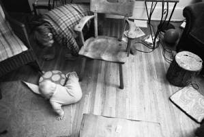 Zachary and Tom Coffin crawling on the floor, 1969