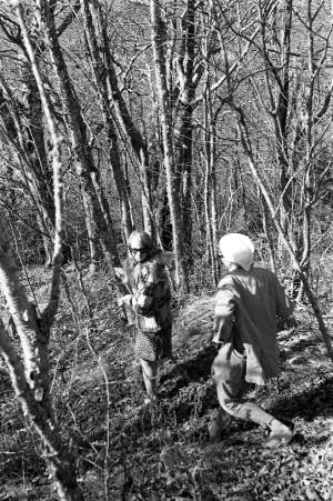 Stephanie Coffin hiking a nature trail, 1969