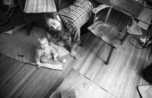 Zachary and Tom Coffin crawling on the floor, 1969