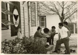 Group gathered outside a United Farm Workers building
