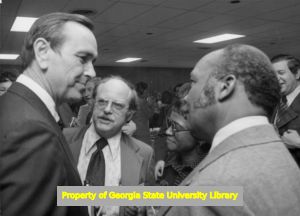 Georgia Governor George Busbee speaking with attendees to the Georgia State AFL-CIO Legislative Reception,. Atlanta, Georgia, February 14, 1975.
