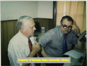 Al Kehrer and Howard recording a radio interview, Atlanta, Georgia, July 1973.