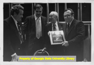 Sol Chaikin, Howard Hensen, Joe Jacobs, and Nick Bonanno at an Workman's Circle event, June 1977.