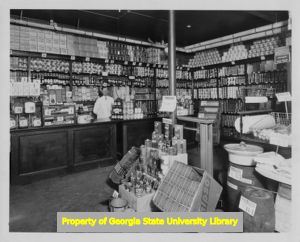 Interior of a Pender's Grocery, circa 1937.