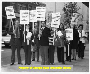 Amalgamated Clothing Workers of America members support Farah clothing company strike, Atlanta, Georgia, circa 1975.