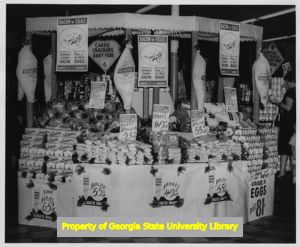 Grocery store meat stand, 1949