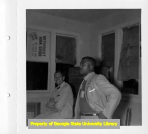 Two men during a CIO training school meeting, Lake Junaluska, North Carolina, May 1954.