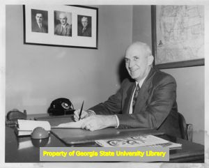 Steel worker and labor leader John G. Ramsay at his desk.