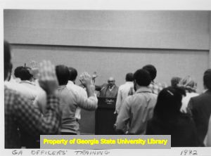 Ben Porch leading CWA officer's training, Stouffer Pine Isle Resort, Lake Lanier, Georgia, 1982.