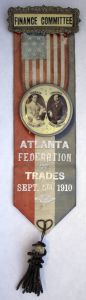 Finance Committee ribbon, Atlanta Federation of Trades, 1910