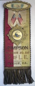 Brotherhood of Locomotive Engineers ribbon, Simpson Division No. 210, Macon, Georgia, undated