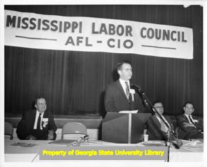 Indiana Senator Vance Hartke speaking at Mississippi Labor Council convention, Vicksburg, Mississippi, April 1960.