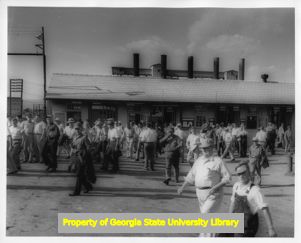 Workers leaving a factory